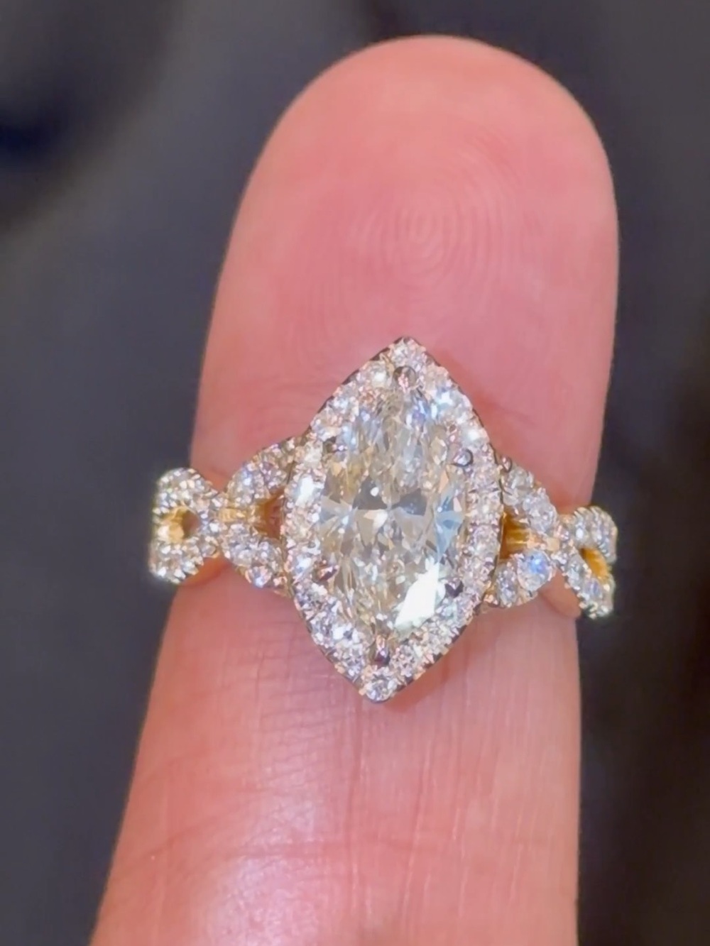 Marquise Halo Diamond Ring in 14k Yellow Gold also available in white gold